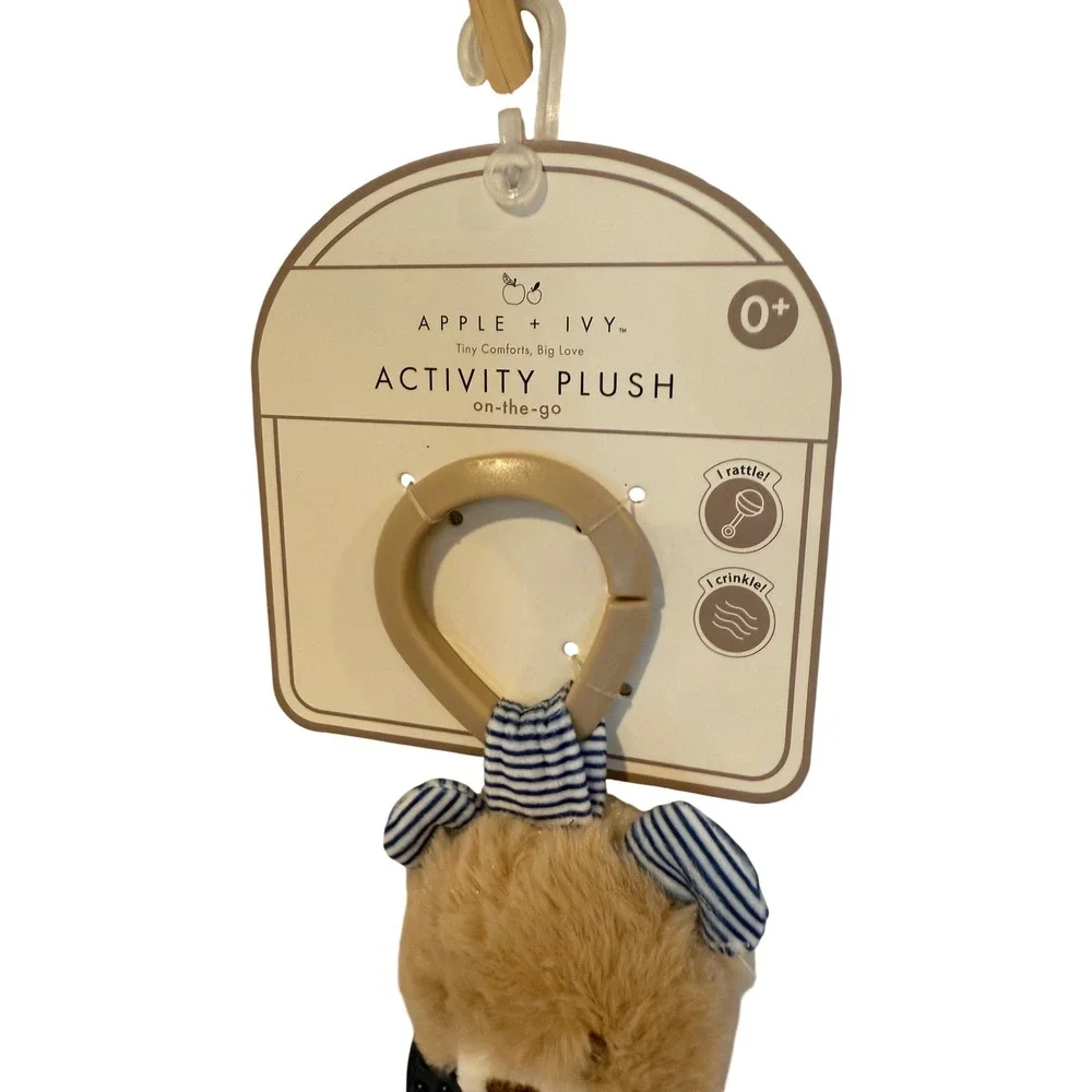 New Activity Plush Baby Bear On-The-Go Infant Sensory Rattle Crinkle Toy Blue